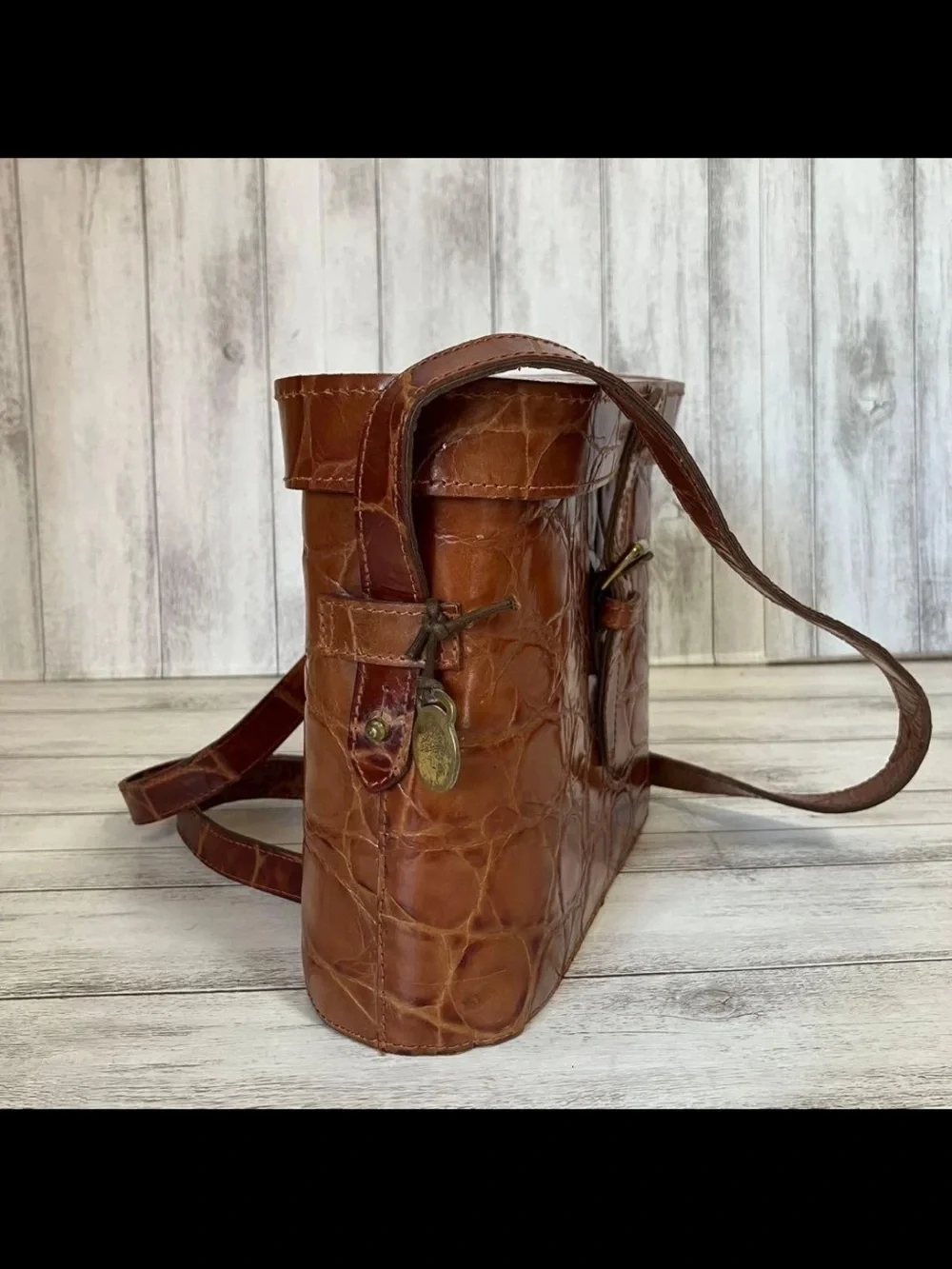 Mulberry Brown Croc-Embossed Leather Shoulder Bag